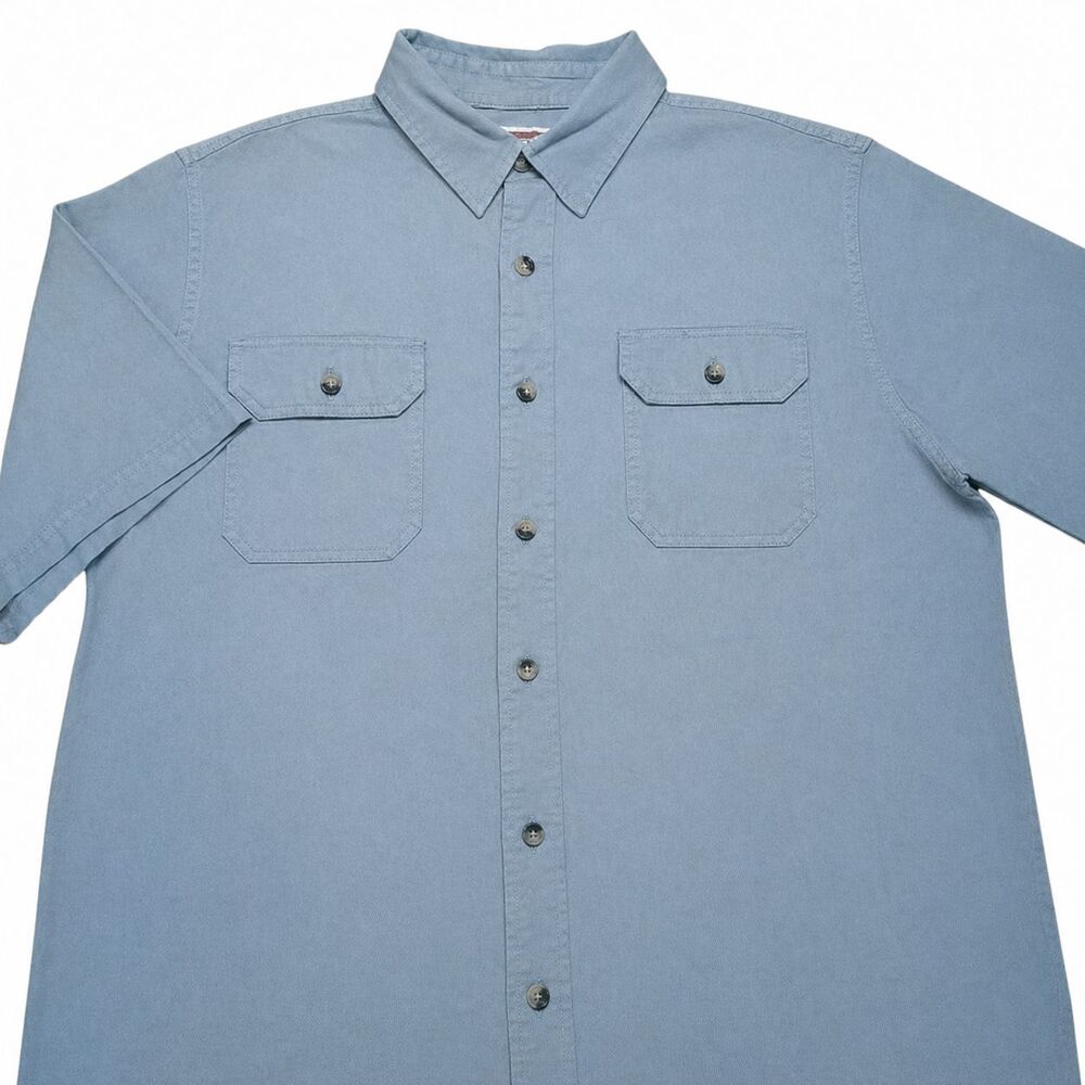 Wrangler Est 1947 Shirt Mens L Blue Gray Workwear Casual Button Up Stretch